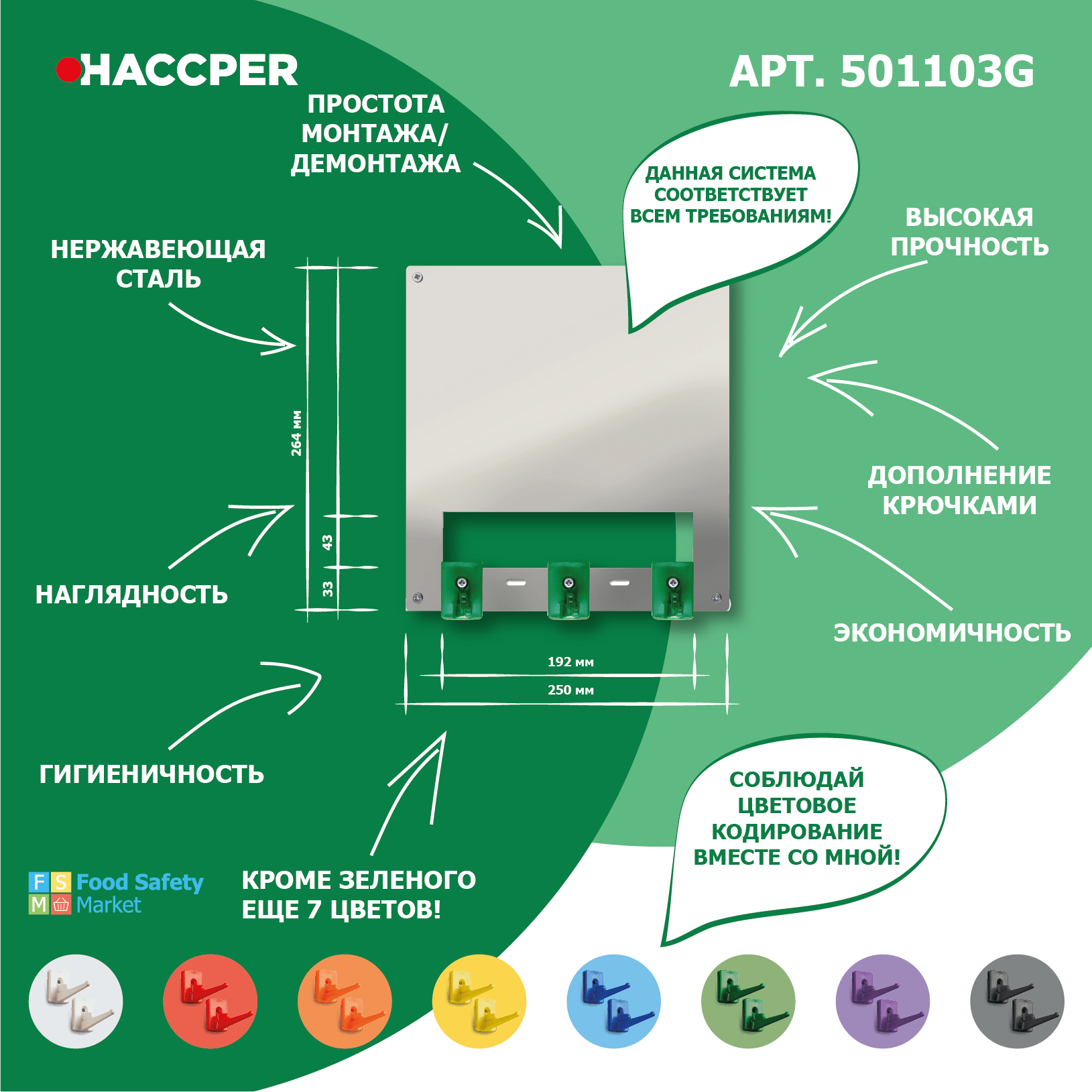 Органайзер настенный c информационным полем А5 HACCPER Control Point для 3 предметов, зеленый