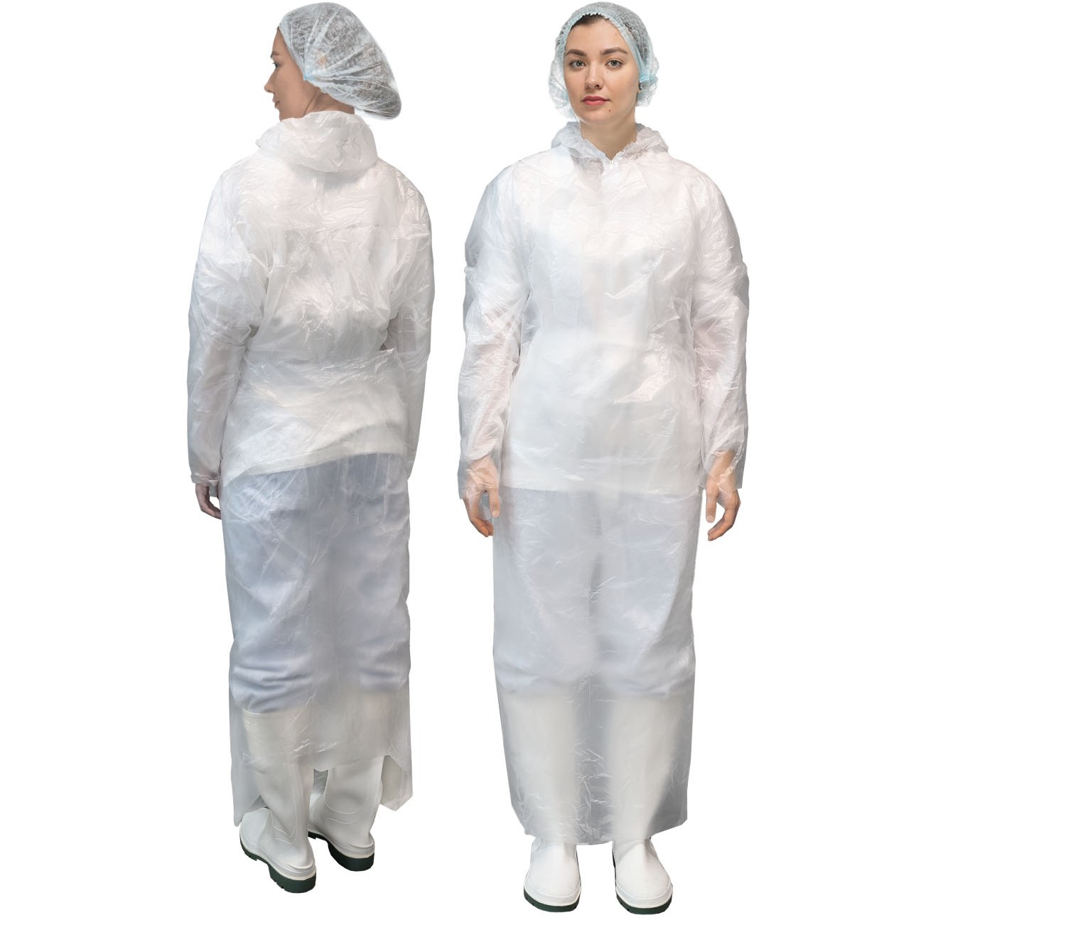 Odnorazovyi fartuk HACCPER Polytex s rukavami odnorazovyi v plastakh 2014kh1270mm, 20 mkm, belyi