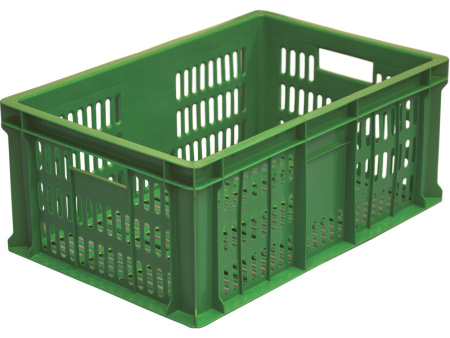 Ящик пищевой, 600х400х250 мм, перфорированный, зеленый
