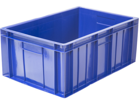 Ящик пищевой, 600х400х250 мм, сплошной, с закрытыми ручками, синий
