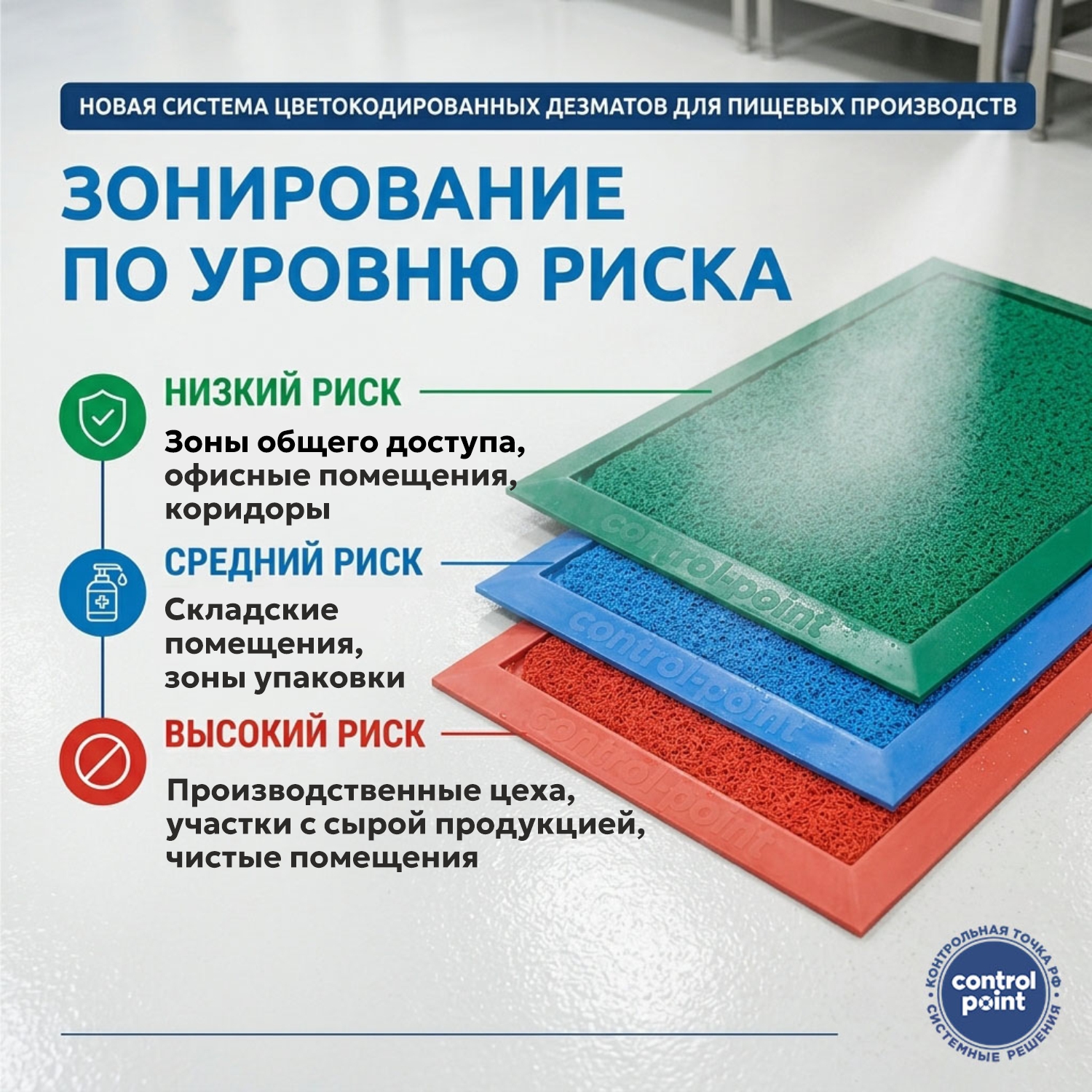 Мат дезинфекционный двухсекционный CONTROL POINT Extramat с мерной шкалой 590х855 мм, зеленый
