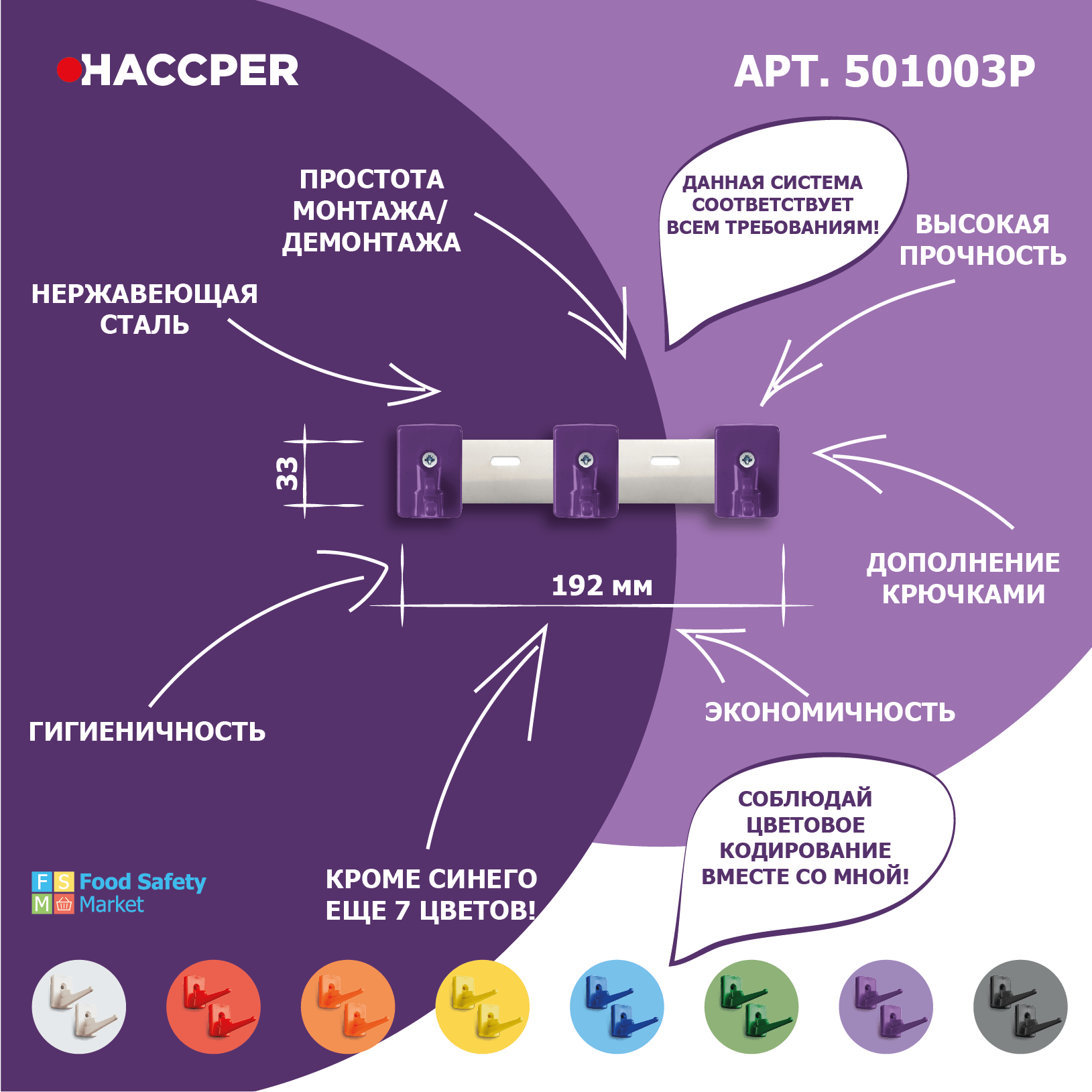 Органайзер настенный HACCPER Control Point для 3 предметов, фиолетовый