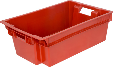 Ящик пищевой, 600x400x200 мм, конусный сплошной, красный