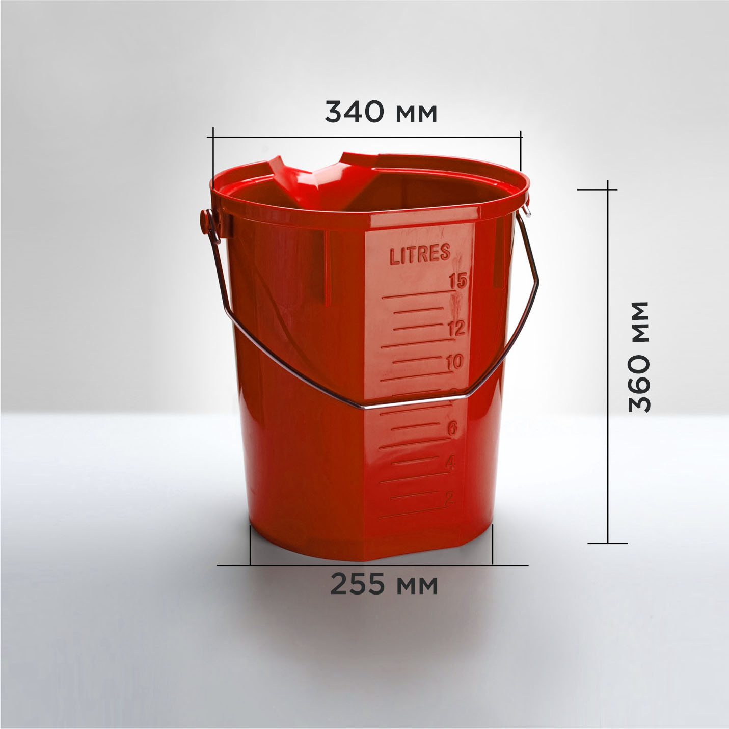 Ведро пищевое HACCPER с носиком и мерной шкалой, 15л, красное