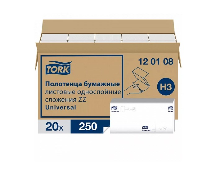 Полотенца Tork Singlefold Universal листовые сложения ZZ белые, 250 л, 1 слой