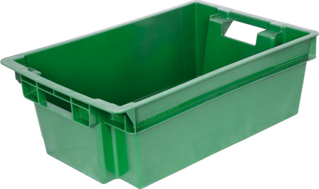 Ящик пищевой, 600x400x200 мм, конусный сплошной, зеленый