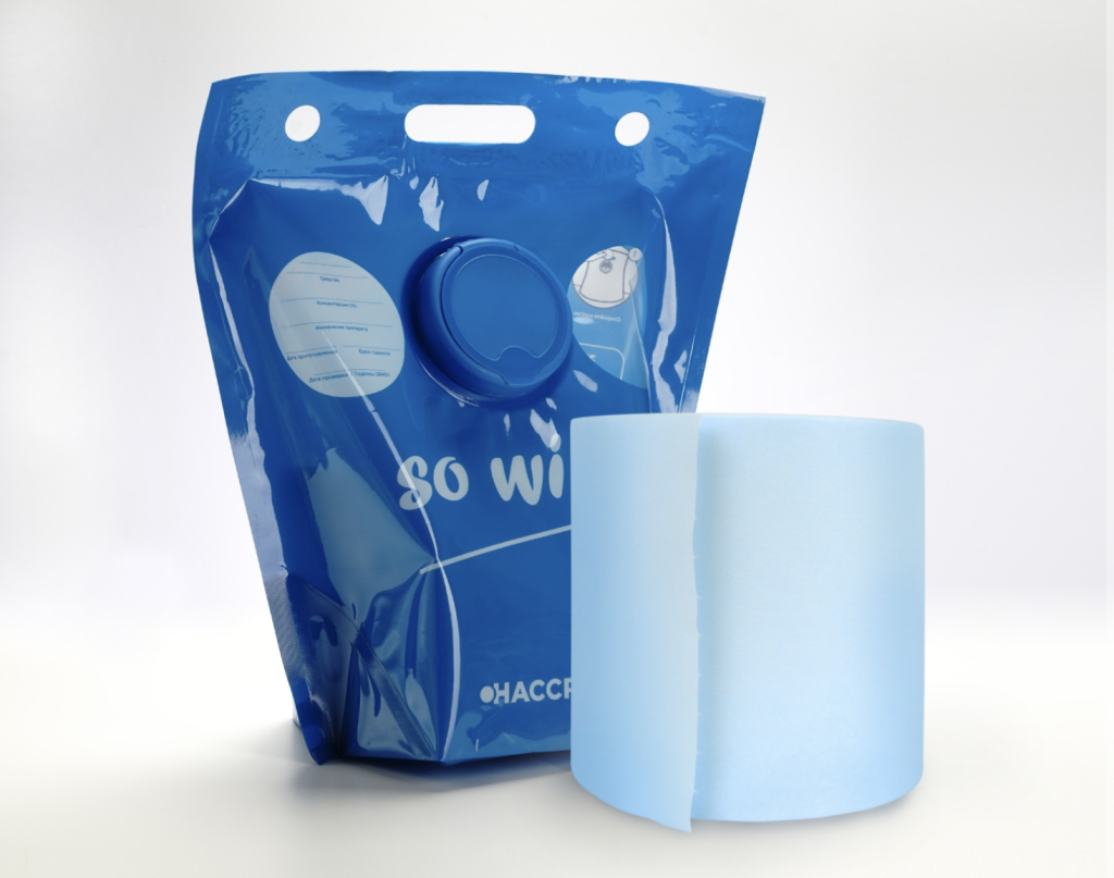 Материал протирочный HACCPER 745, 165х280 мм, бирюзовый, 250 л:рул, в гигиеничном одноразовом пакете.png