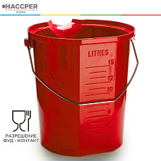 Ведро пищевое HACCPER с носиком и мерной шкалой, 15л, красное